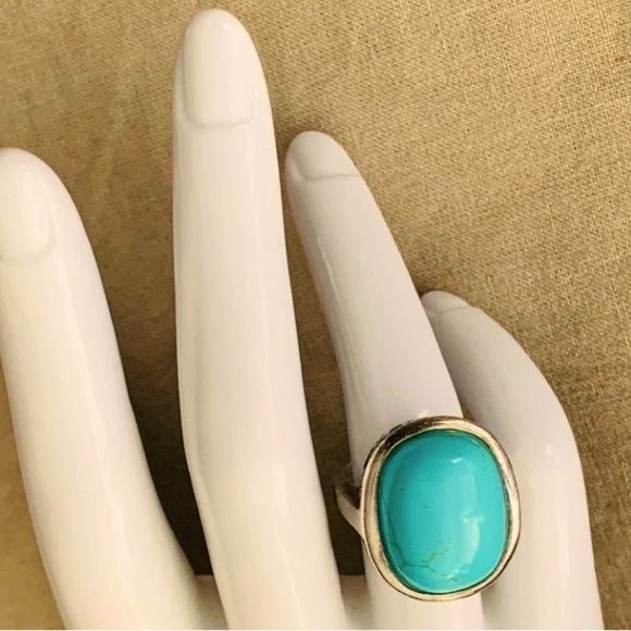 Gorgeous Sterling Silver Turquoise Filigree Circle Ring Size 6 Vintage - Picture 6 of 11